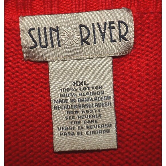 Vintage Men's Sun River XXL Red Sweater Crew Neck Cotton Classic Logo Preppy - Picture 7 of 8